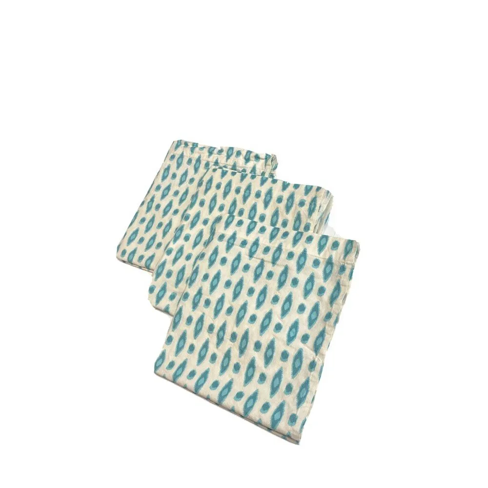Set 3 Custom Made Curtains Canvas Drapes Blue Gabbeh Ikat Print Short Valances